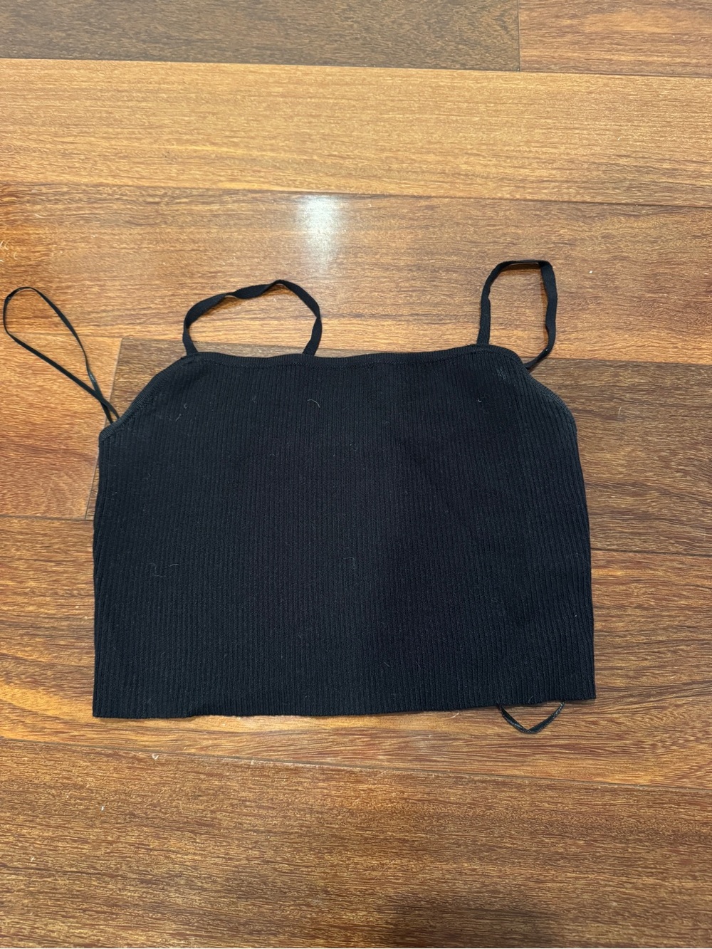 Women’s Black Ribbed Tank Top - Sleek Spaghetti Strap Crop